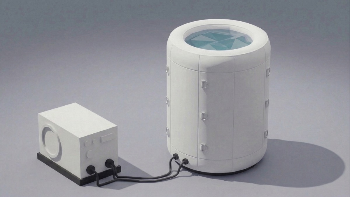 Circular inflatable cold plunge tub with external chiller unit