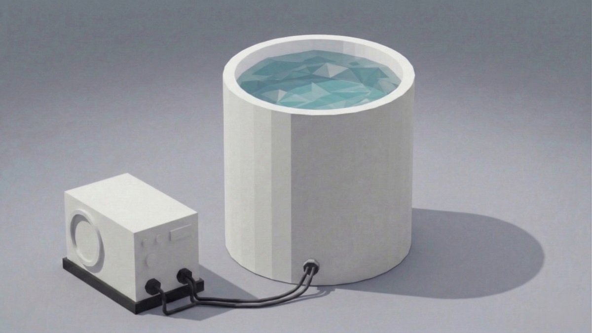 Circular rigid cold plunge tub with external chiller unit