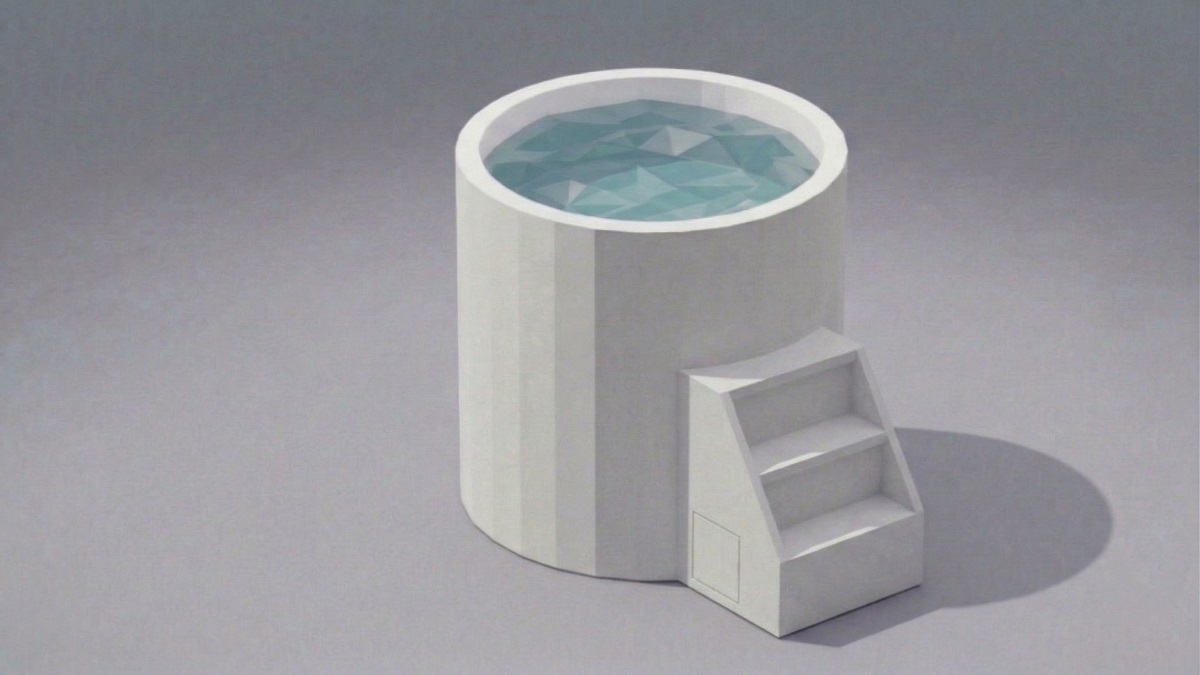 Circular rigid cold plunge tub with steps