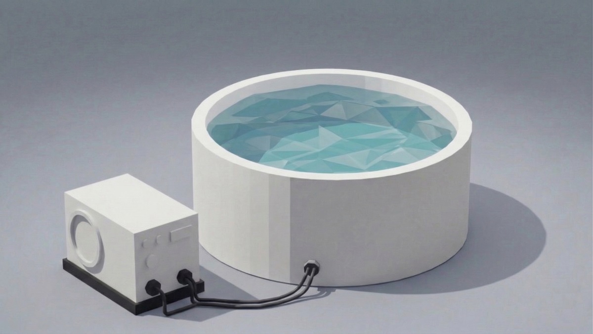 Circular rigid cold plunge tub with external chiller unit
