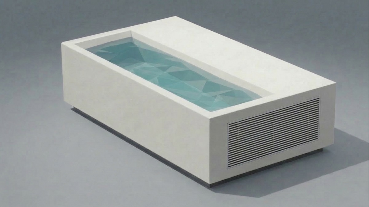 Rectangular rigid cold plunge tub with rectangular sidedeck and internal chiller unit