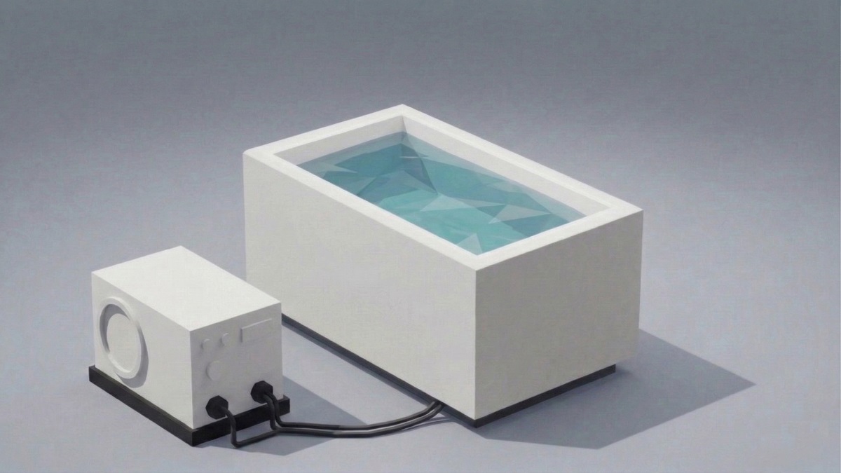 Rectangular rigid cold plunge tub with shorter length and external chiller unit