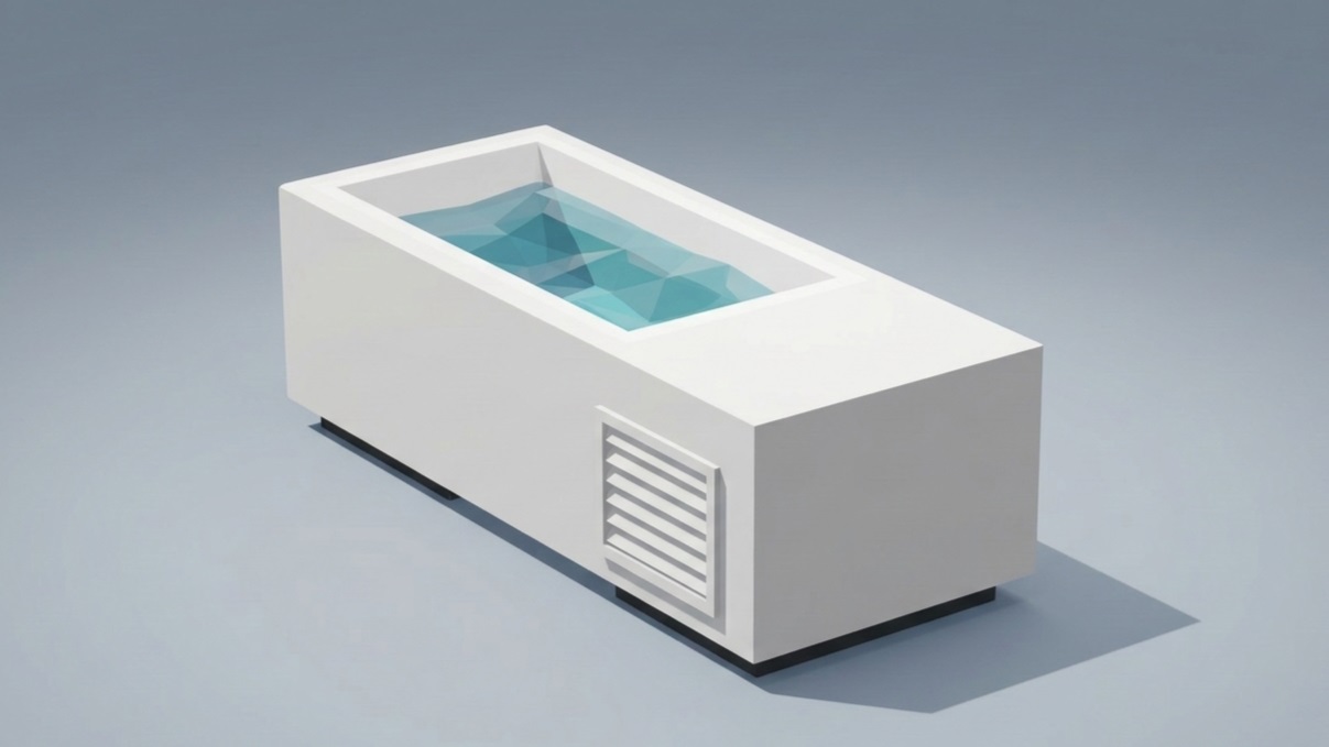 Rectangular rigid cold plunge tub with internal chiller unit